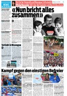 Image of sheet 19840530 photo 40: Ein ehemaliger Haftgenosse von sandinisten FSLN Kommandant Cmdte. Daniel Ortega vor der TV-Kamera für den Film über Ortega im Gefängnis von Tipitapa. Wandmalereien. Daniel Ortega bei sich zu Hause mit zwei seiner Kinder. Am Frühstückstisch. Portrait Ortega und Sohn beim Comic lesen zu Hause im Barrio Altagracia. Managua Nicaragua 1984